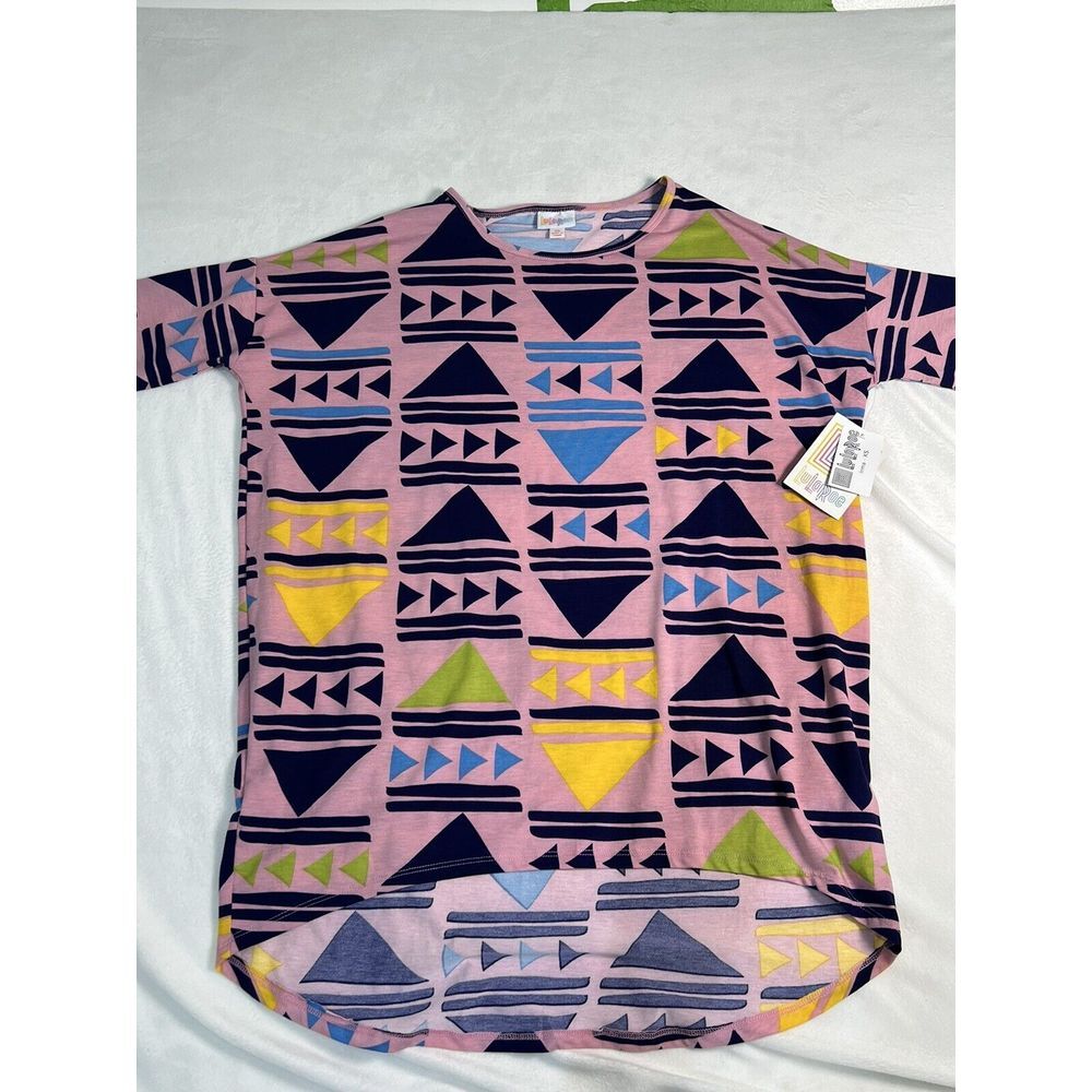 Lularoe Womens NWT Irma Pink Geo‎ Short Sleeve T Shirt Tunic Top Sz XS (989)